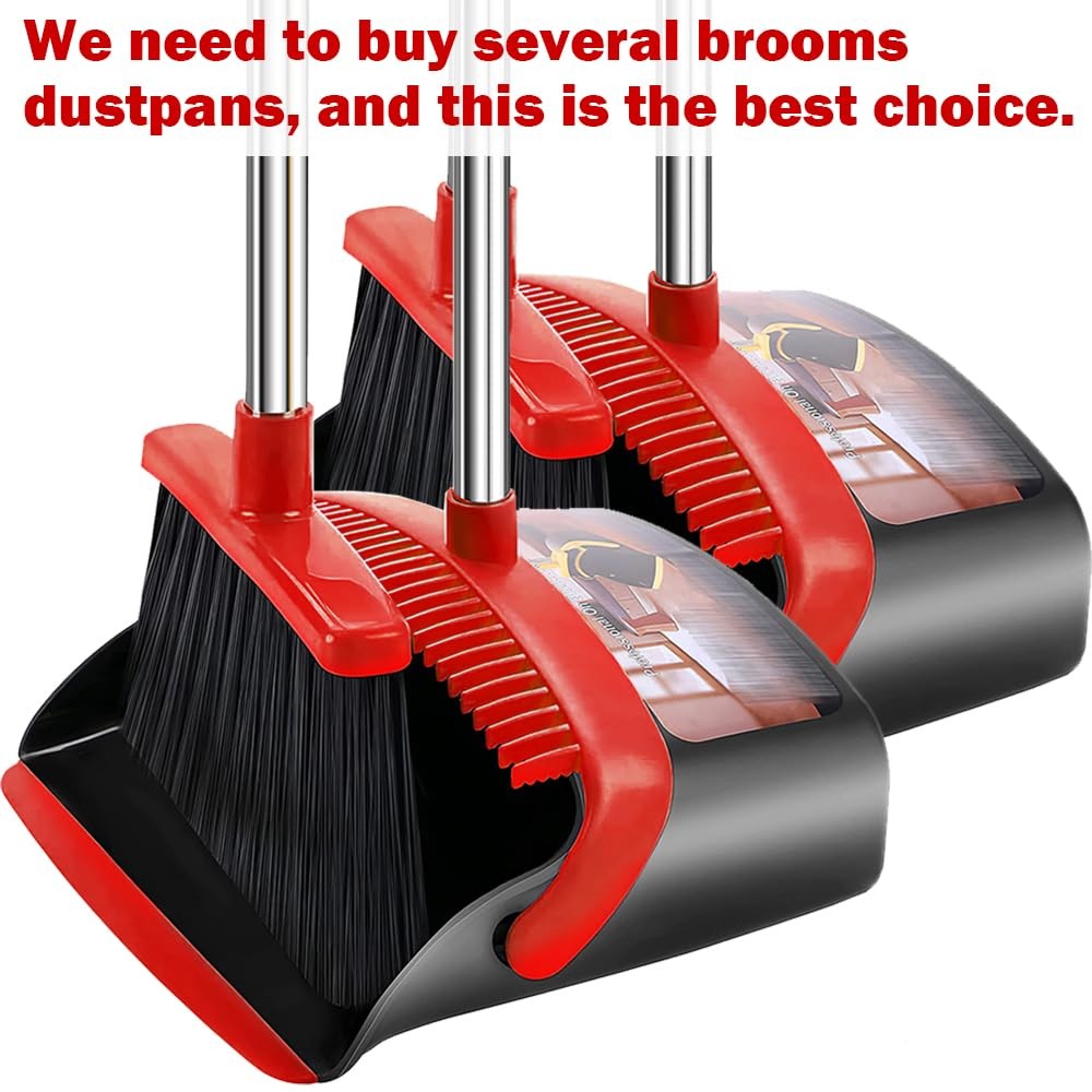 2-Pack is More economical,Brooms with Dustpan Combo Set， with 52" Long Handle...