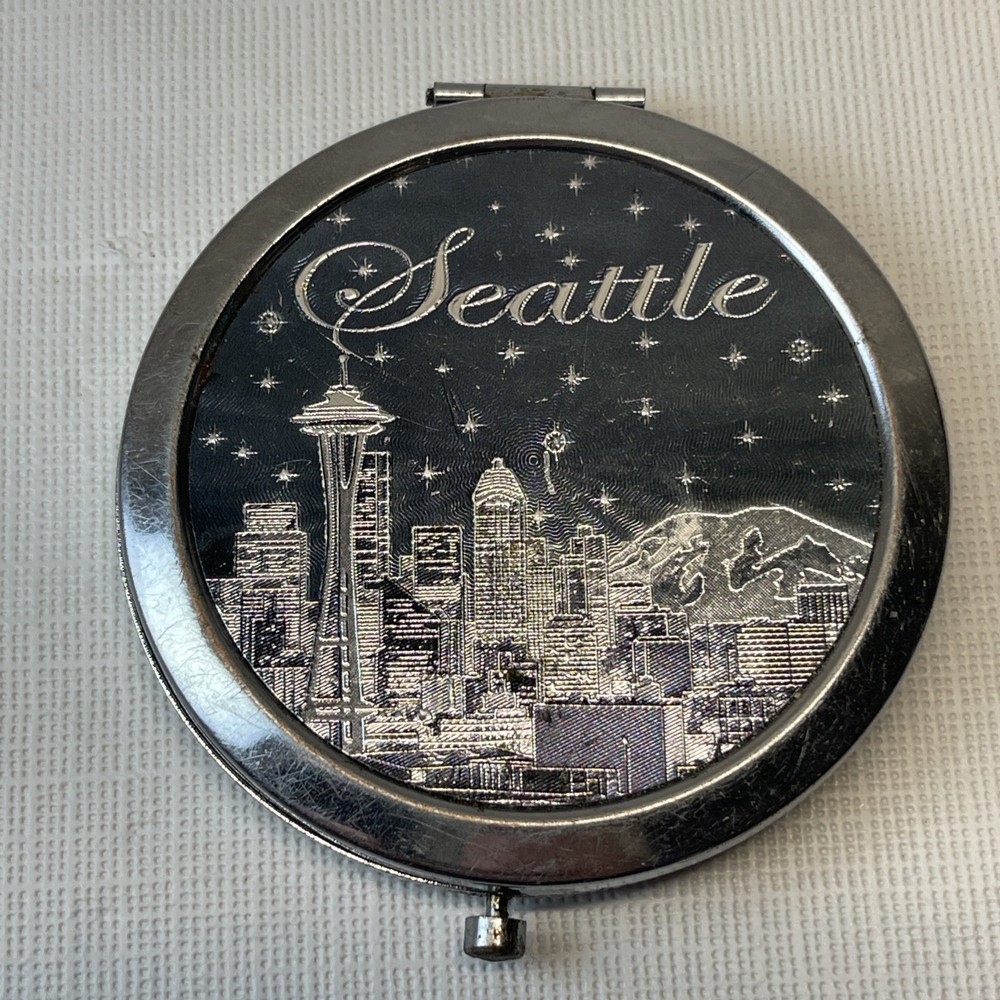 Seattle Compact Folding Vanity Mirror Used Silver Tone
