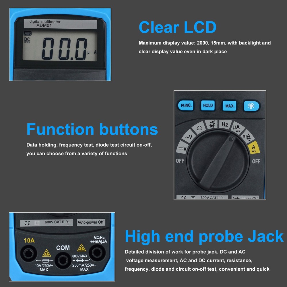 ADM01 DMM Digital Multimeter Hand-held LCD Display Auto Range AC/DC ITOM