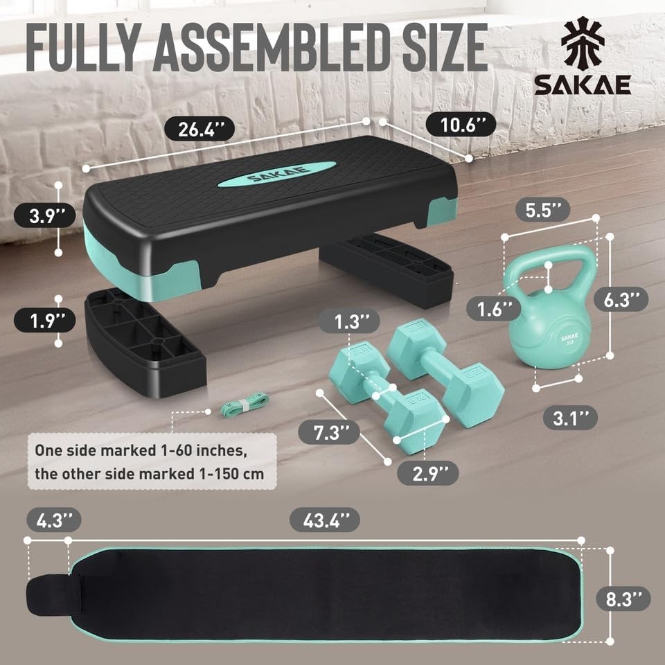 Adjustable Height Aerobic Stepper Set, Multiple Bundle Options with Dumbbells...