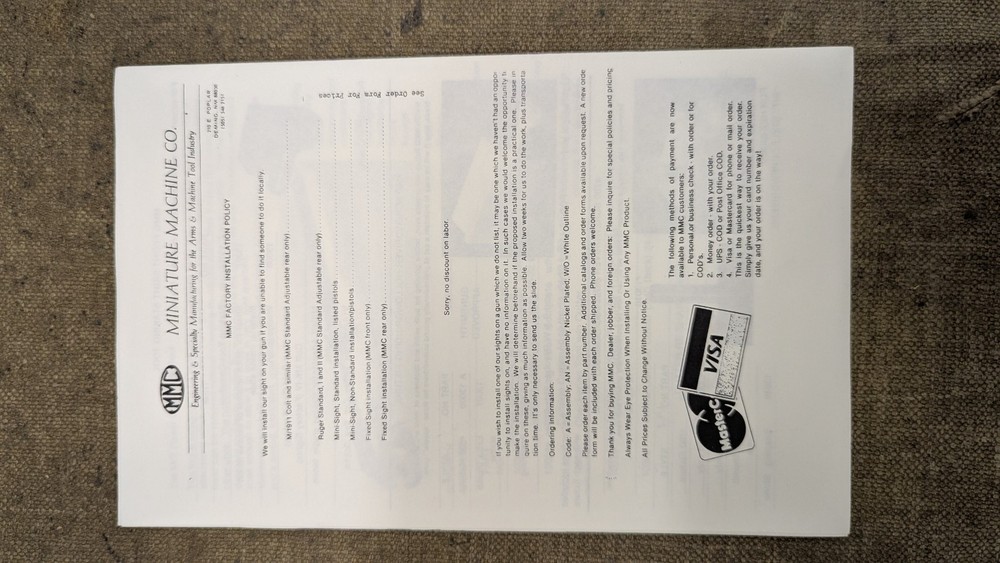 Instruction Manual, MMC, Miniature Machine Co Catalog