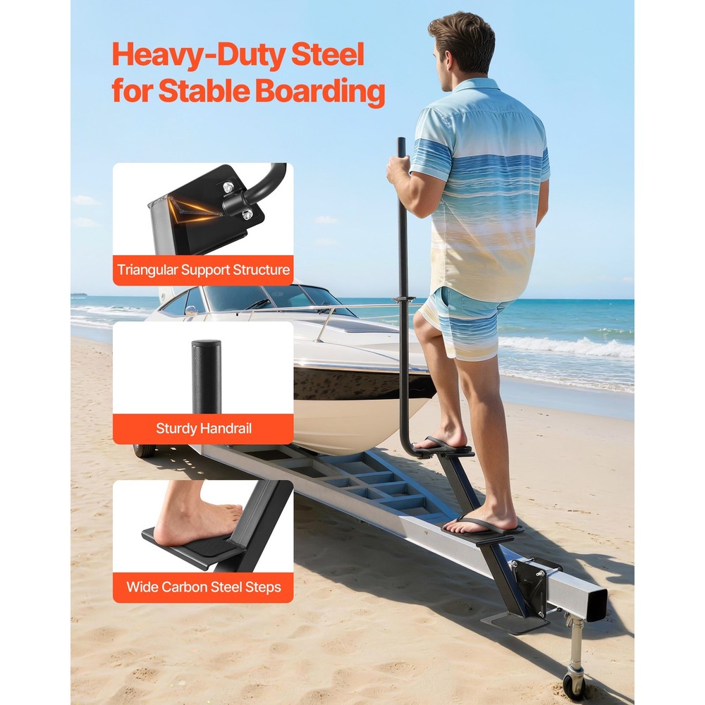 Uimoso Durable Boat Trailer Steps with Handle - 3-Step Side Mount Design