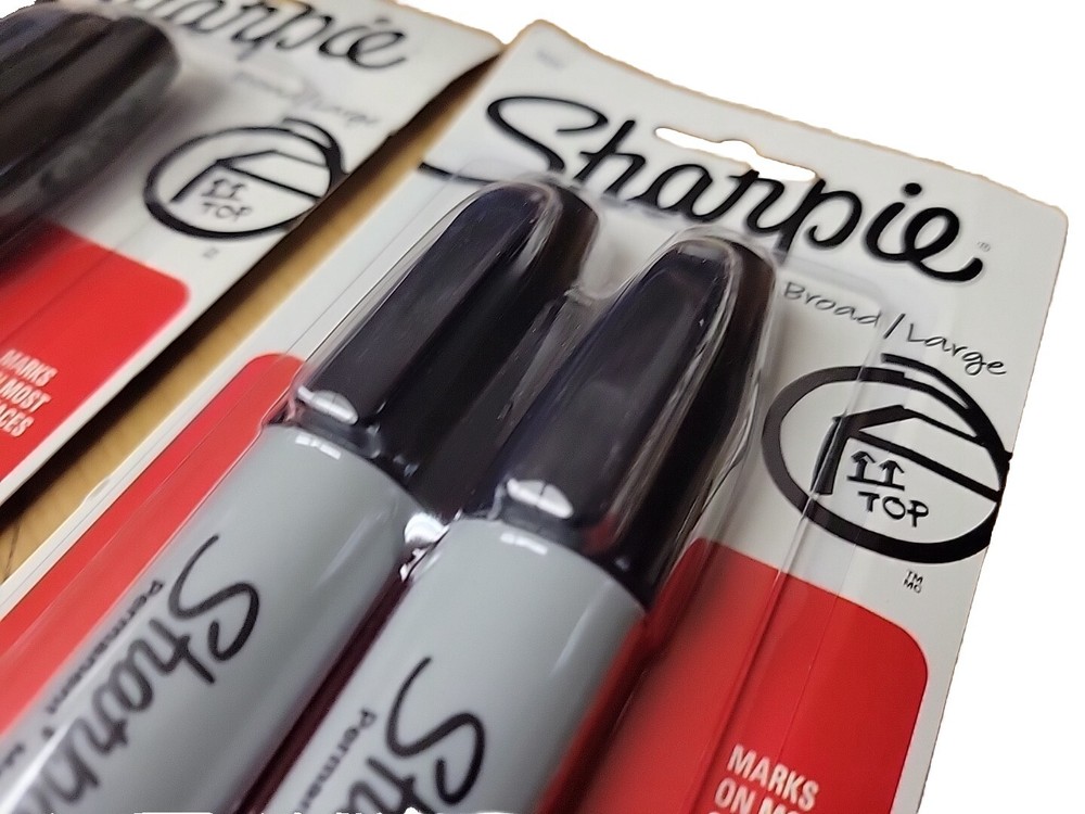 2PK Broad/Large Black Chisel Tip Sharpie 2 per pack = 4 Permanent Markers NEW!