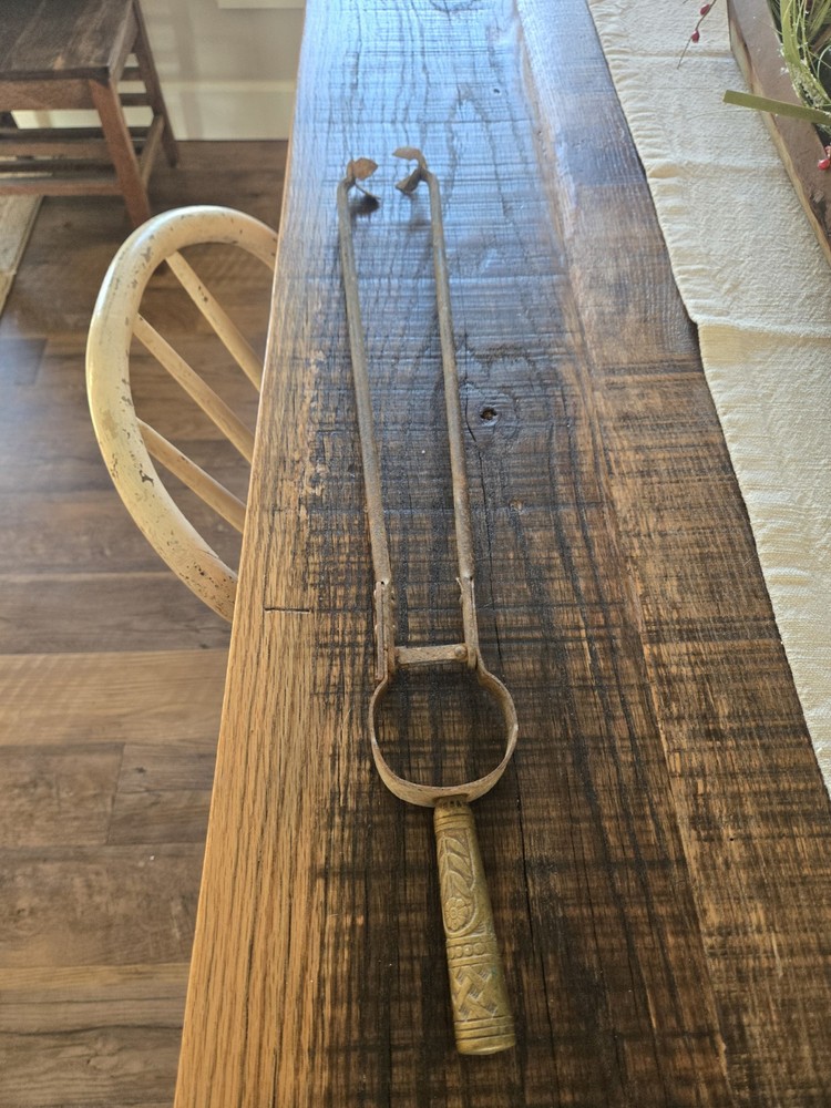 Vintage Log Or Blacksmith Tongs. Brass Handle.