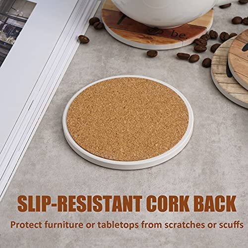 Coasters for Drinks Absorbent with Holder, 6 Pcs Ceramic Drink Coasters Brown