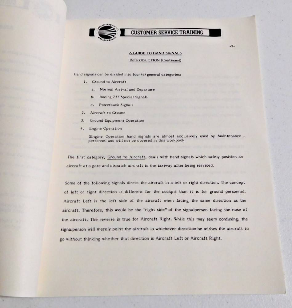 CONTINENTAL AIRLINES CUSTOMER SERVICER TRAINING A GUIDE TO HAND SIGNALS WORKBOOK