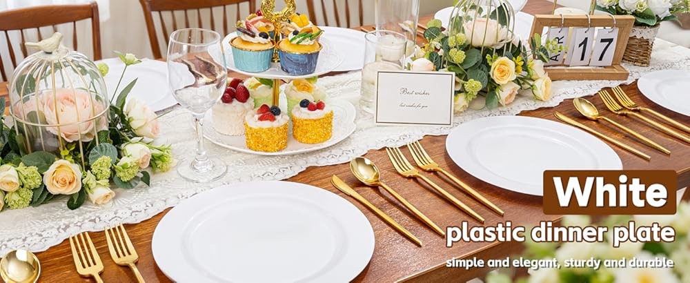 200 Pieces White Plastic Plates Disposable - Include 10 inch Dinner