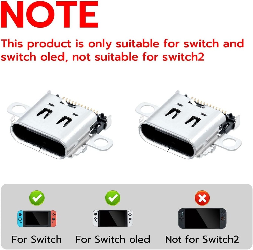 N Switch USB C Replacement Charging Connector - 2 Pack, Soldering Required
