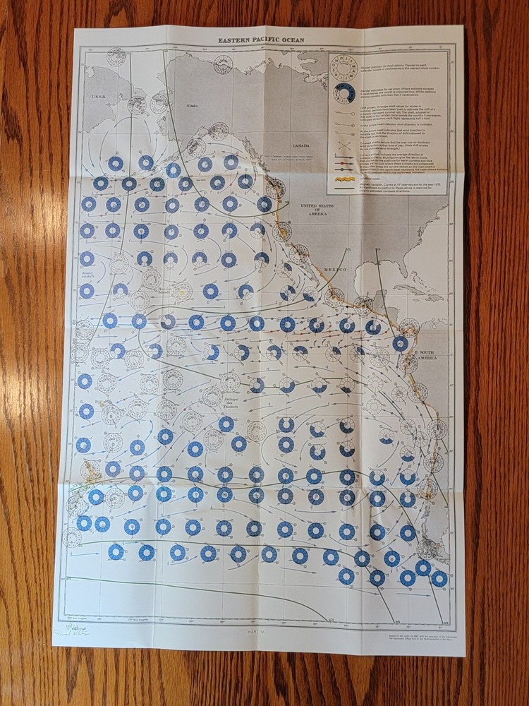 Vintage Hydrographic US Navy Pilot Chart / Atlantic & Eastern Pacific Oceans Map