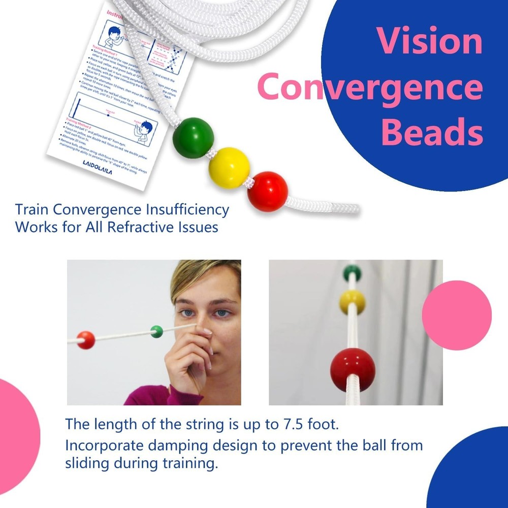 7.5 ft Vision Convergence Beads Training Kit – Snellen Eye Chart, Eye Patch &...