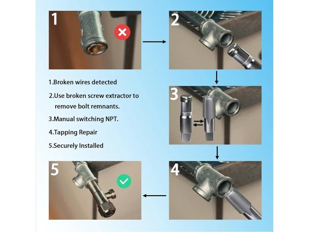 2 Piece 3/4" Pipe Extractor and NPT Tap, Broken Threads, Cut Threads, Rethread