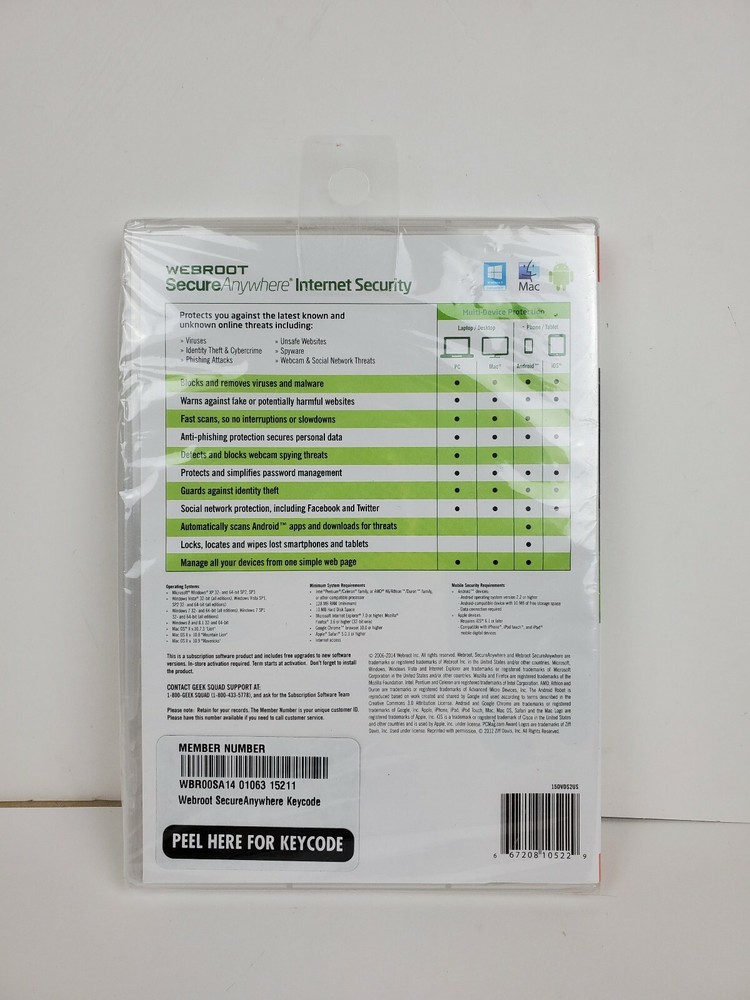 WEBROOT Secure Anywhere Internet Security Software NEW - Sealed