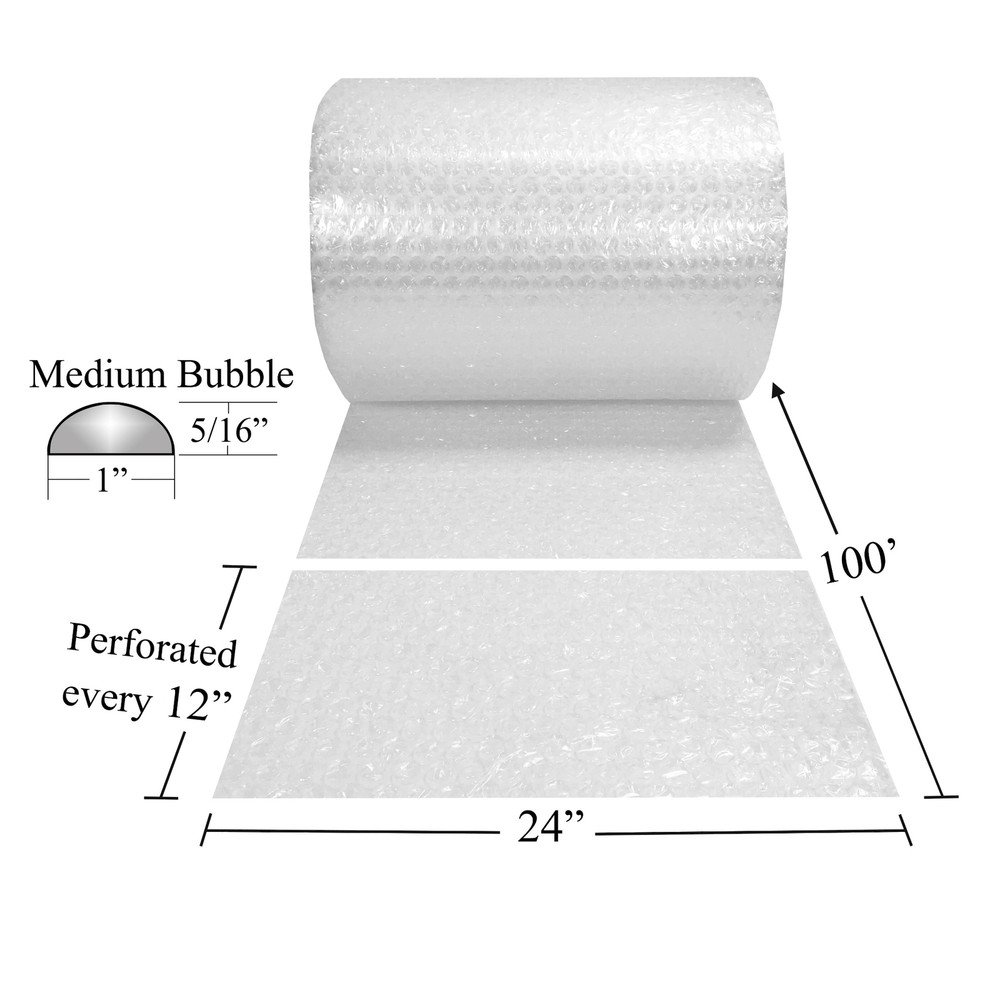 UBMOVE Bubble Cushioning 24" wide Wrap x 100' Long Medium Bubbles 5/16"