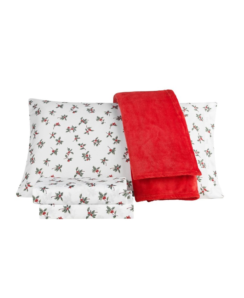 Sanders Holiday Microfiber 4 Piece Twin Sheet Set and Throw Bedding