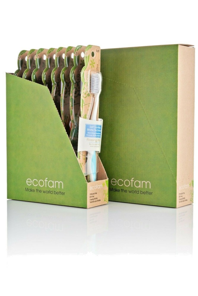 EcoFam Compostable Toothbrush with Silver Anti-Microbial Bristles (8 pack)