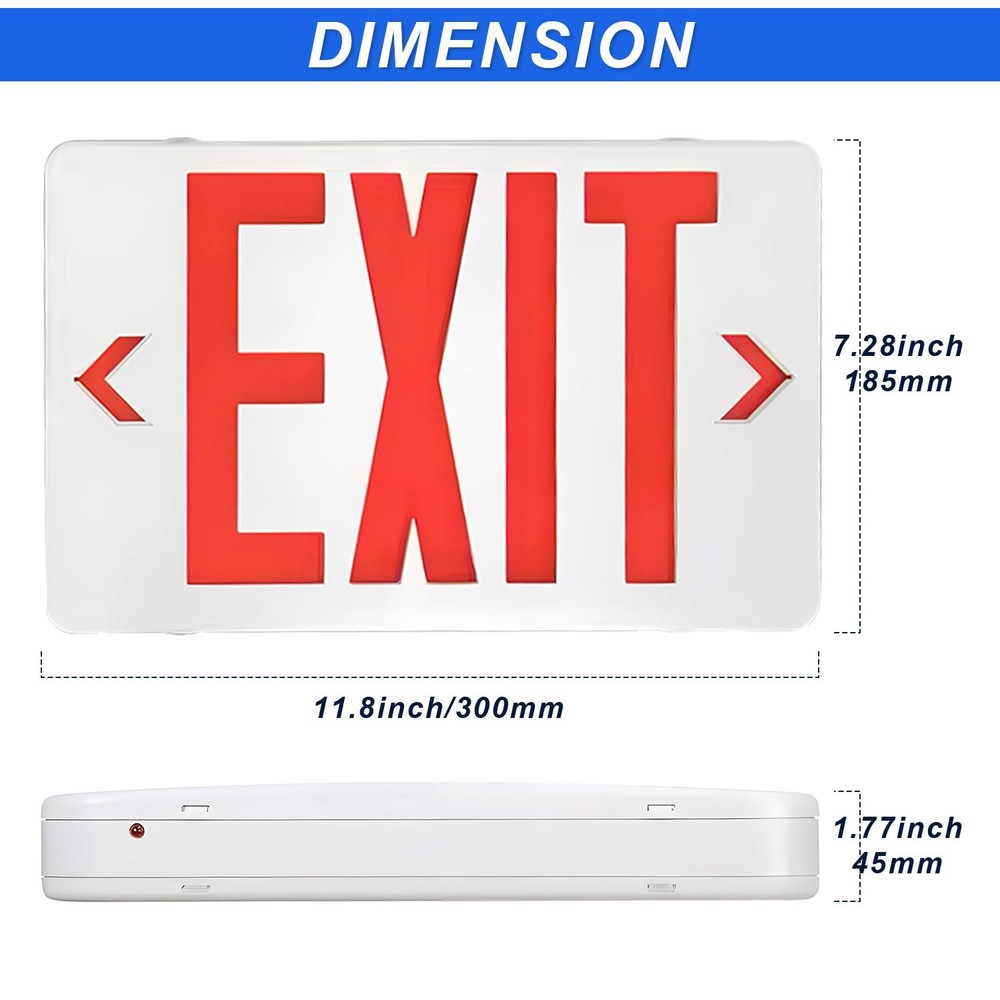 Red/Green LED Exit Sign, Commercial Emergency Exit Light with Battery Backup,...
