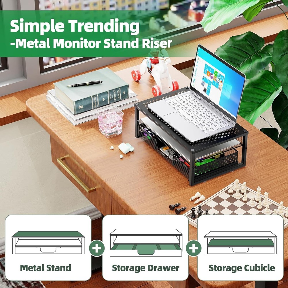 Monitor Stand Riser Metal Computer Desk Organizer Laptop Computer 2 Tier Black