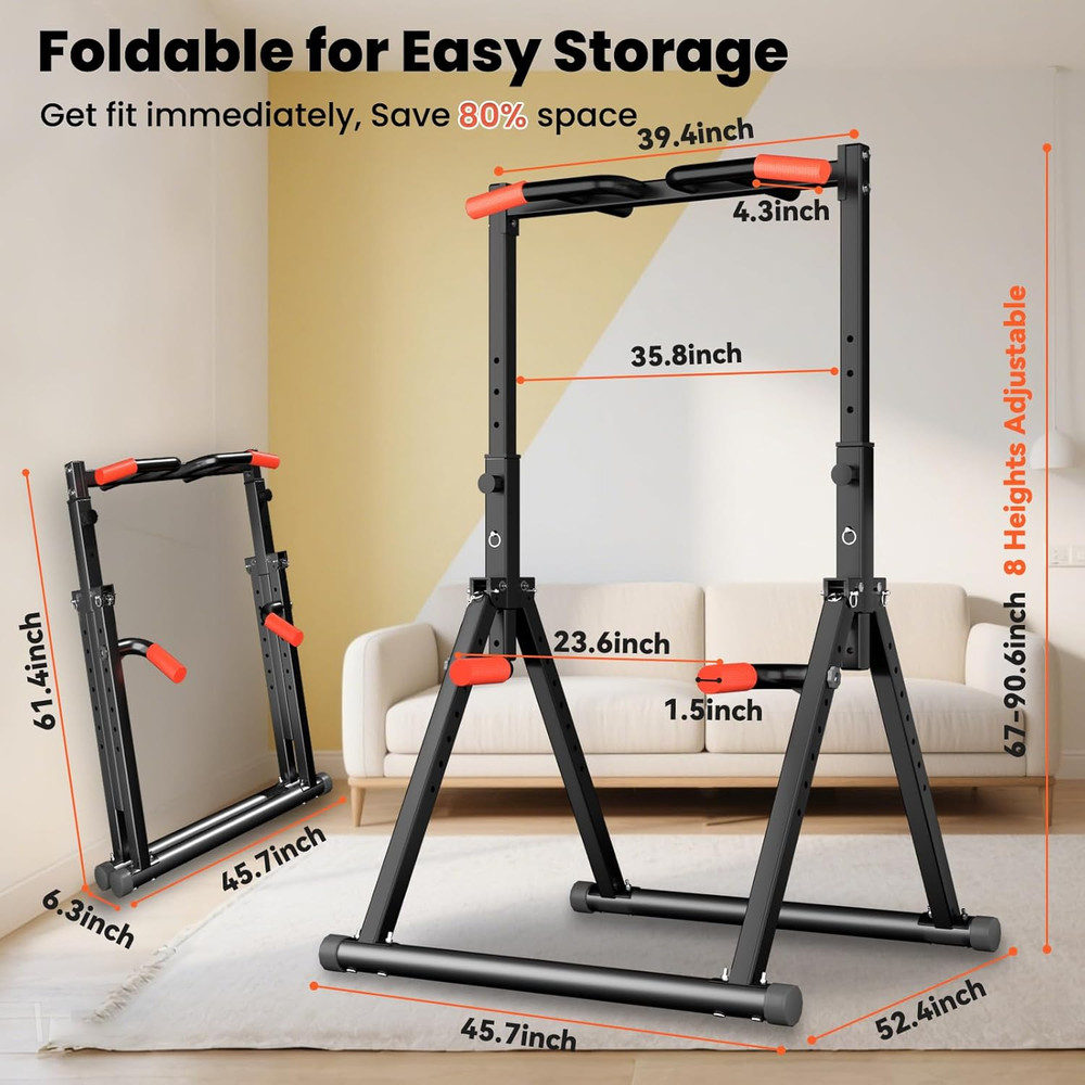 Power Tower Pull up Dip Station Foldable, Pull up Bar Station Adjustable, Multi-