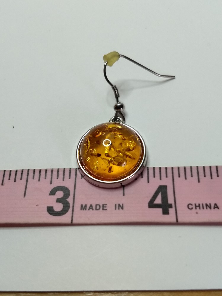 Amber Stone Silver Dangle Earrings & Necklace Set Statement Boho Western