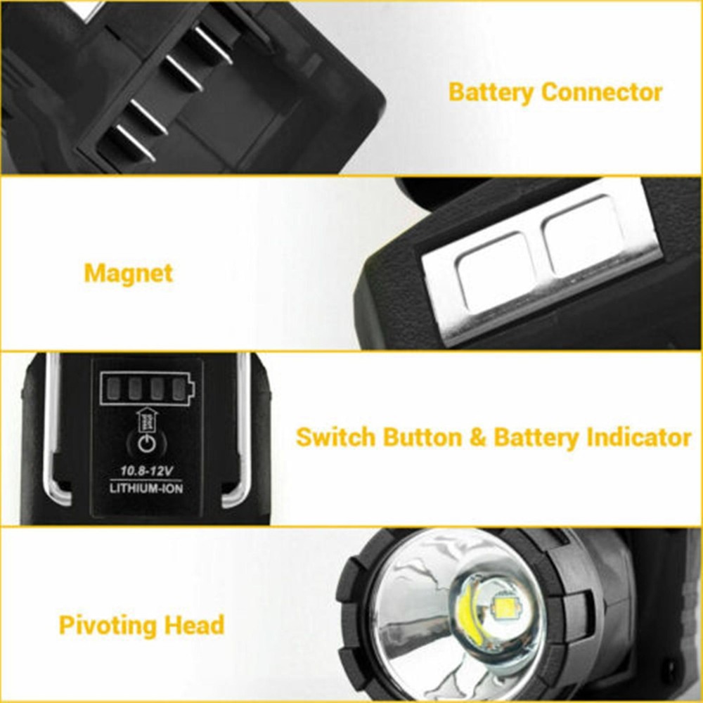 Handheld LED Work Light Flashlight Adapter For DeWalt 12V MAX Li-Ion Battery B