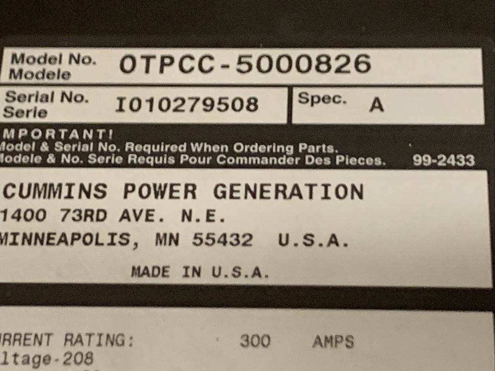 Cummins PowerCommand Automatic Transfer Switch OTPCC-5000826
