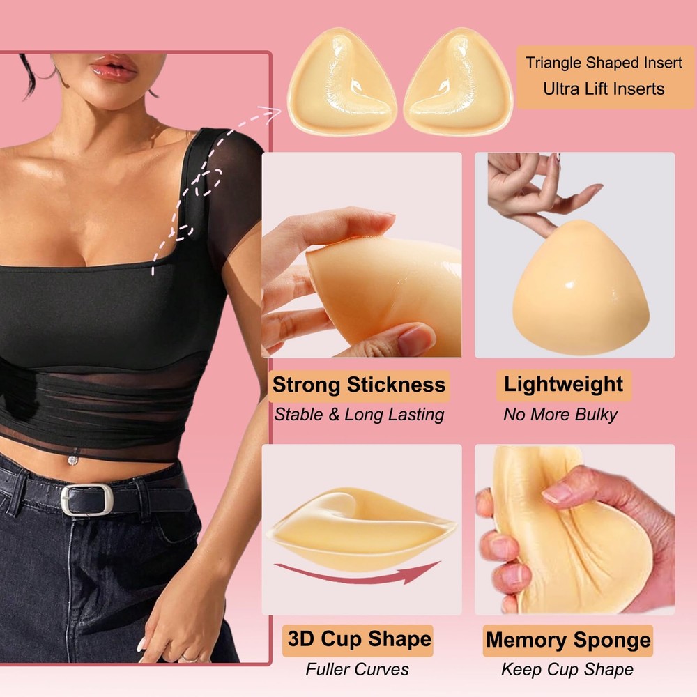 Ultra Lift Boost Inserts Double-Sided Sticky Bra Pads, Medium, Light Coffee
