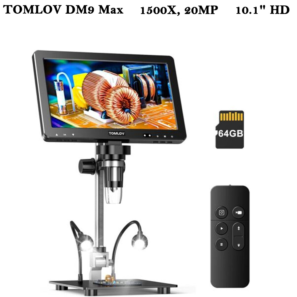TOMLOV 7"/10" Digital Microscope 1200-1500X Coin Microscope Soldering Magnifier