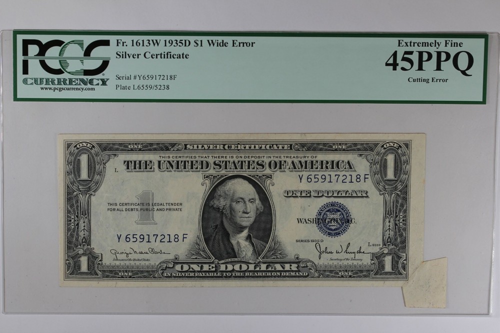 Fr. 1613W 1935D $1 PCGS EF45PPQ WIDE ERROR SILVER CERTIFICATE CUTTING ERROR