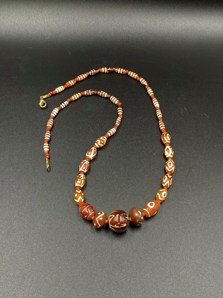 Antique Etched Carnelian Beads Necklace Mala