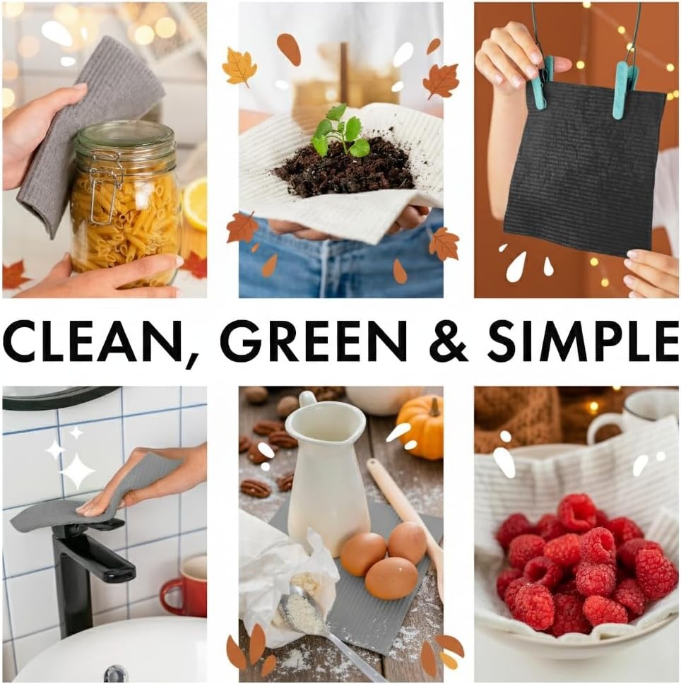 10 Pack Swedish Dishcloths for Kitchen 100% Biodegradable &Compostable Reusable