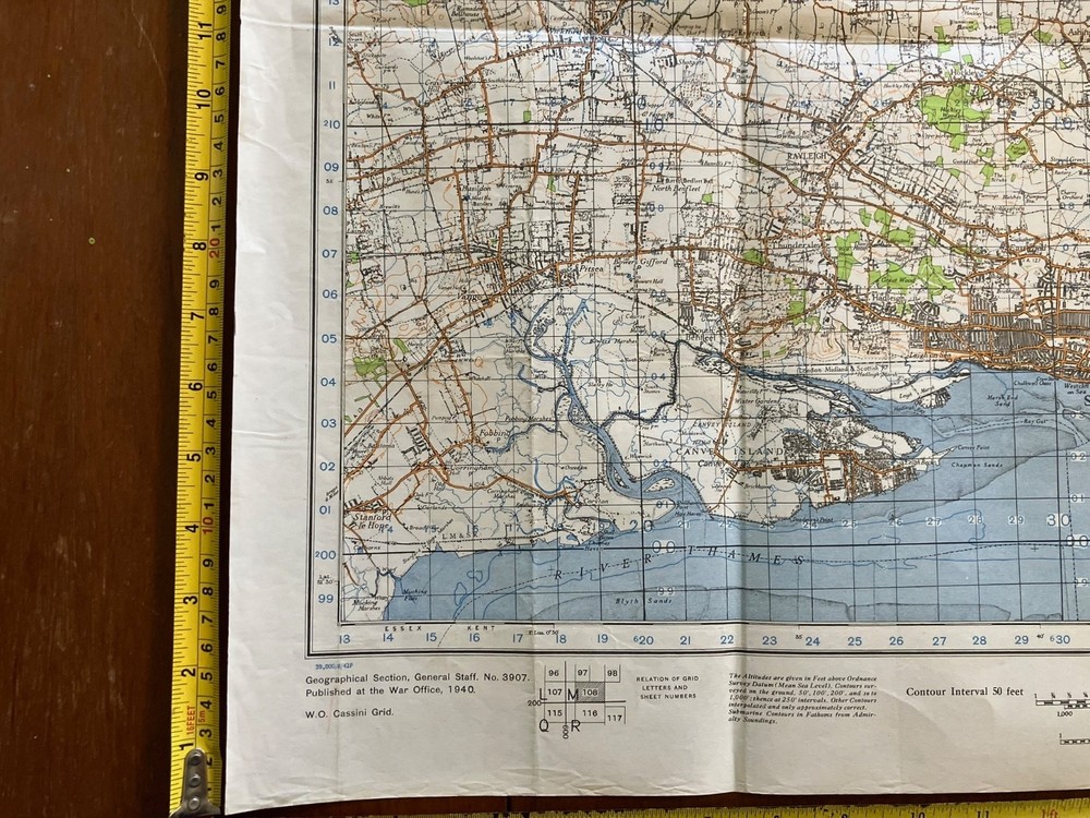 Original WW2 British Army GSGS Map - Southend & District
