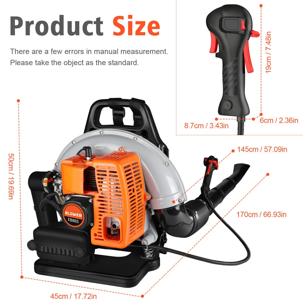 🔥Backpack Leaf Blower Gas Powered Snow Blower 665 CFM 63CC 2-Stroke Engine 3HP