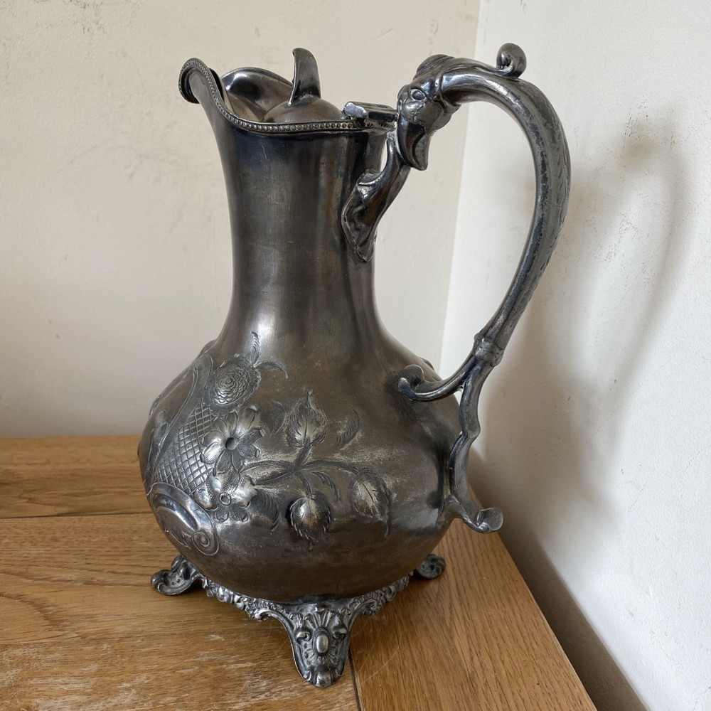 Antique Victorian Silver Pitcher Footed Lidded Jug
