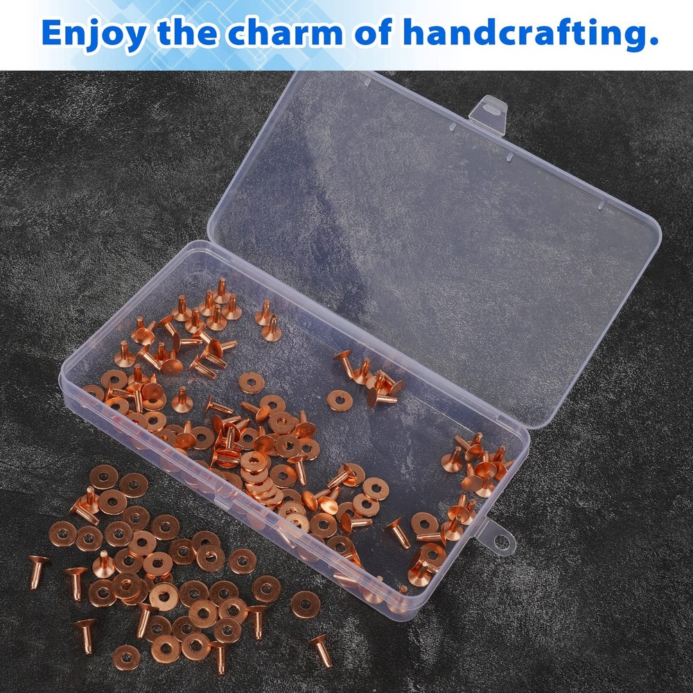154Pcs Copper Rivets for Leather, #12 Smooth Leather Rivets without Pattern, Pur
