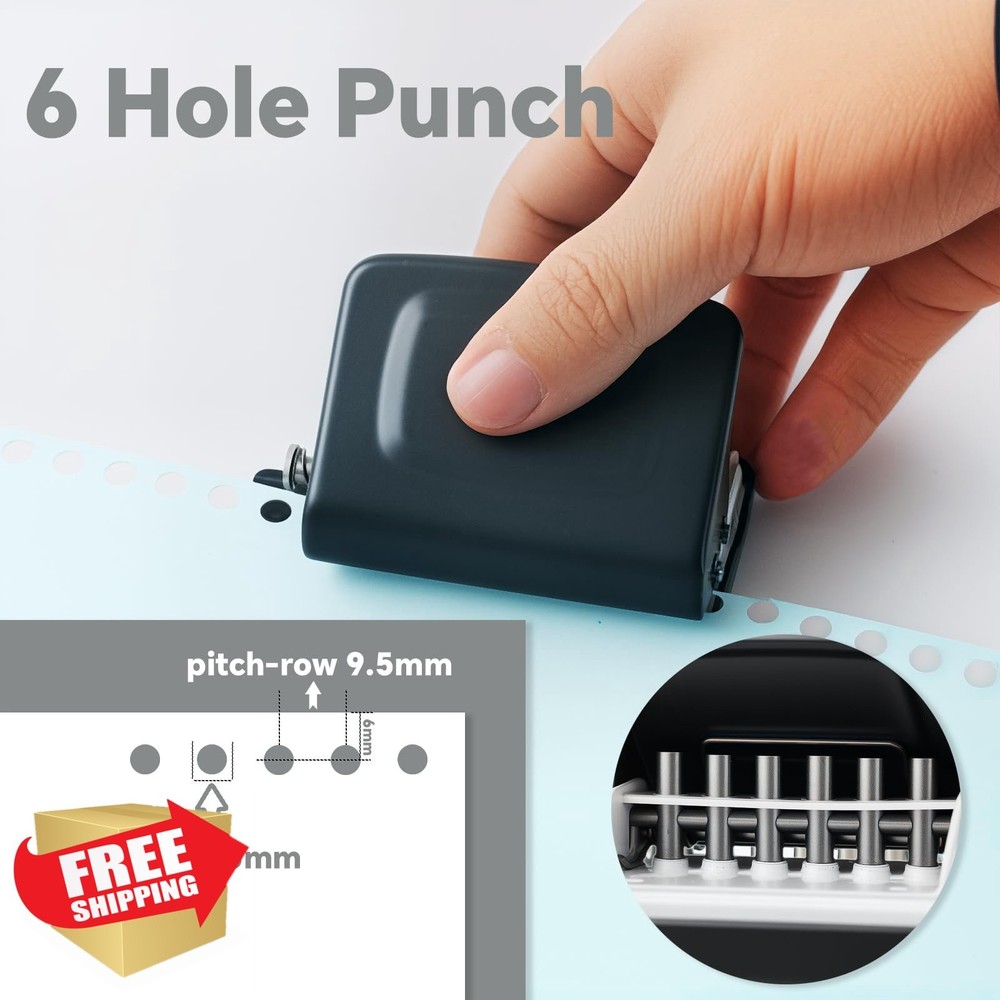 Mini 6 Hole Puncher Black Binder Machine Planner