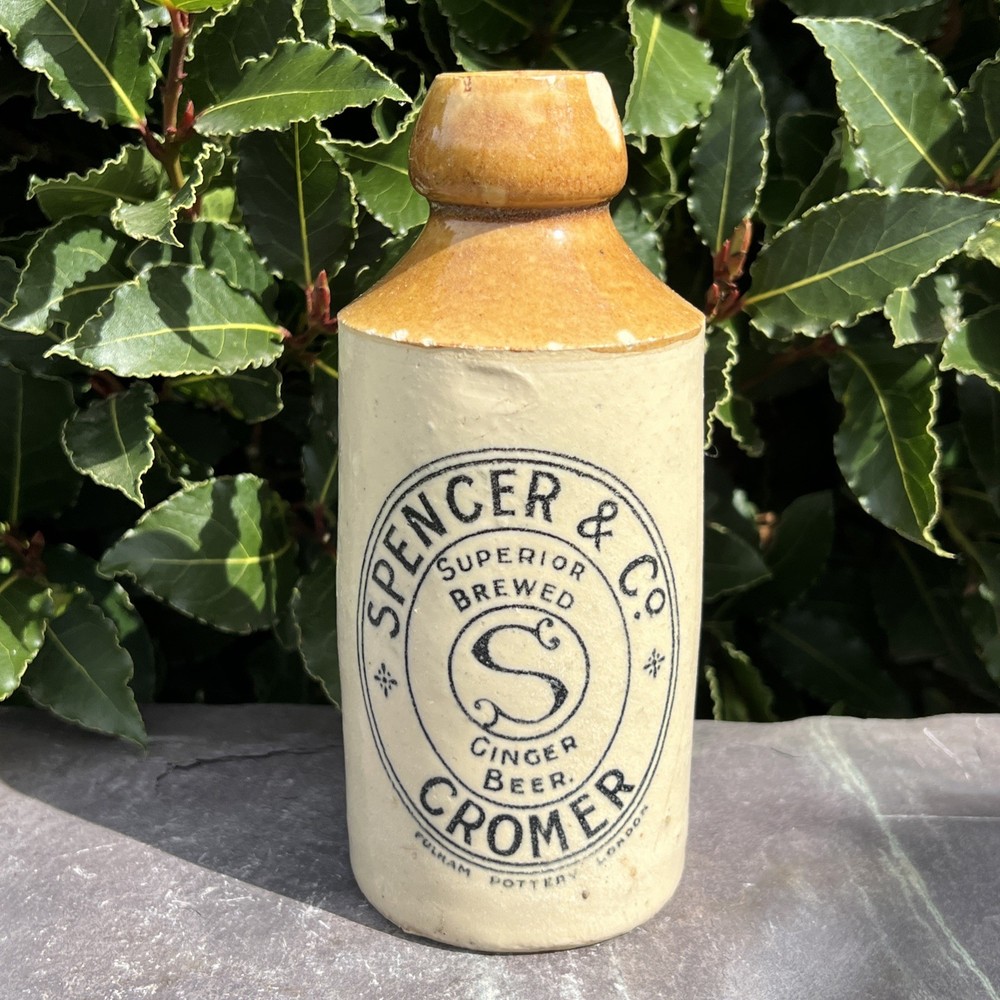 Old Fashioned Salt Glazed Stoneware Spencer & Co. Cromer Ginger Beer Bottle