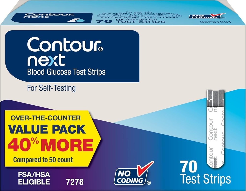 Accurate 70 Count Blood Glucose Strips - Second-Chance Sampling Included