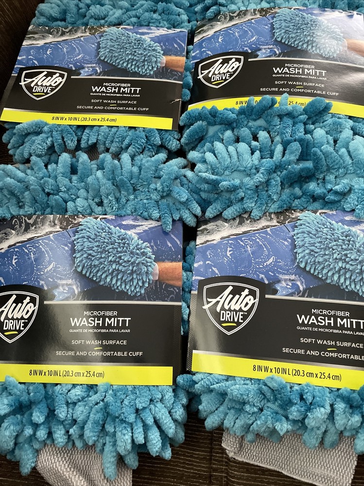 4 X Auto Drive Microfiber Wash Mitt Soft Wash Surface Comfortable Cuff