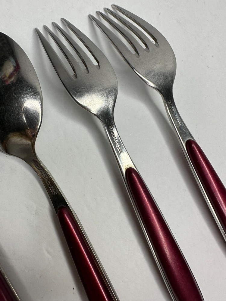 Red handle Stainless Flatware Replacement 6 Pc Pearlized Burgundy Resin
