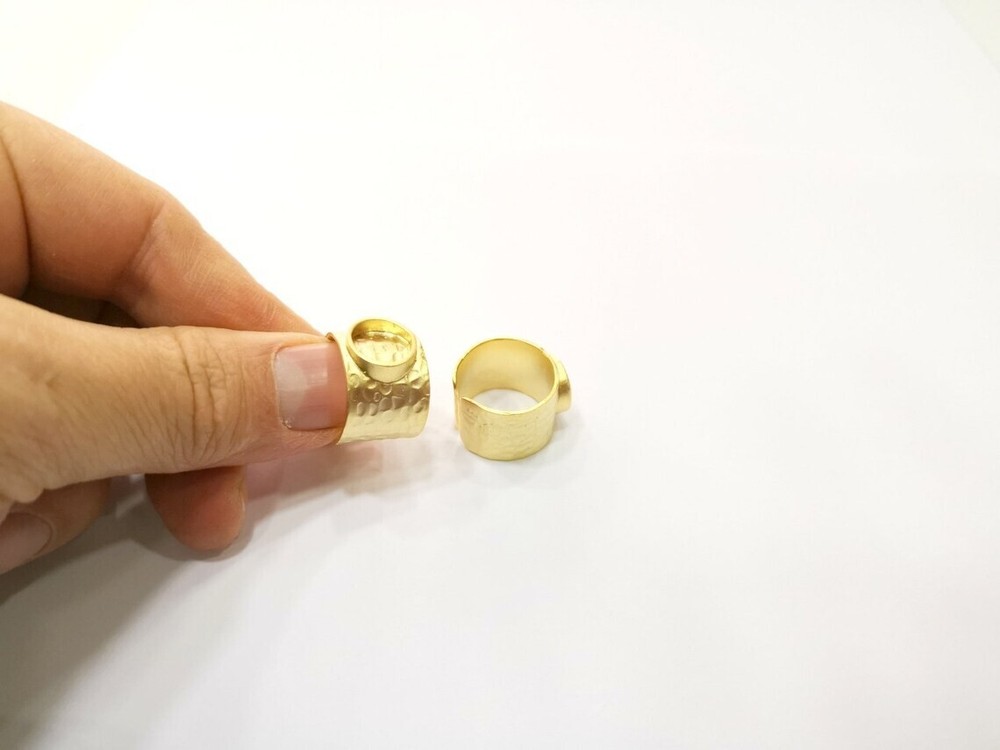 Hammered Gold Ring Blank Base Bezel Cabochon Settings Epoxy Mounting 10mm G21071