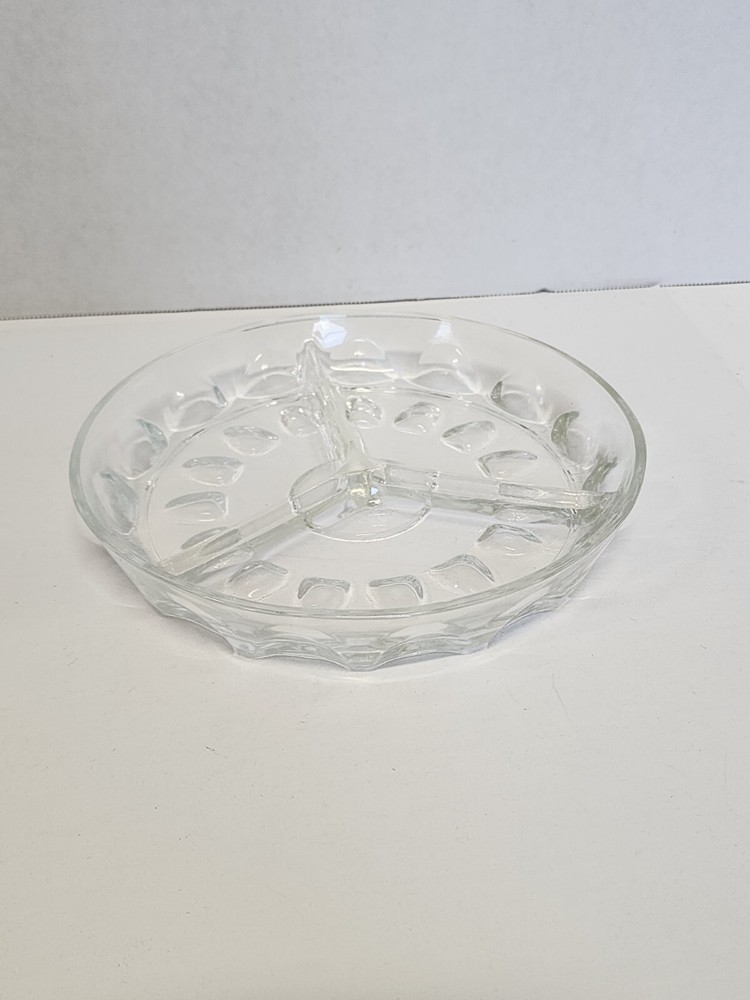 Clear Glass Divided Dish 3 Sections Serving Plate Candy Cheese