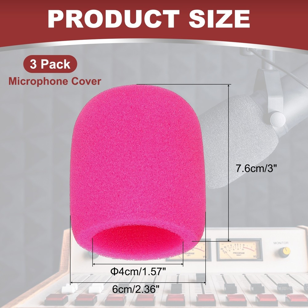 Microphone Cover, Sponge Foam Mic Cover, 3 Pack & 3" & Rose Red