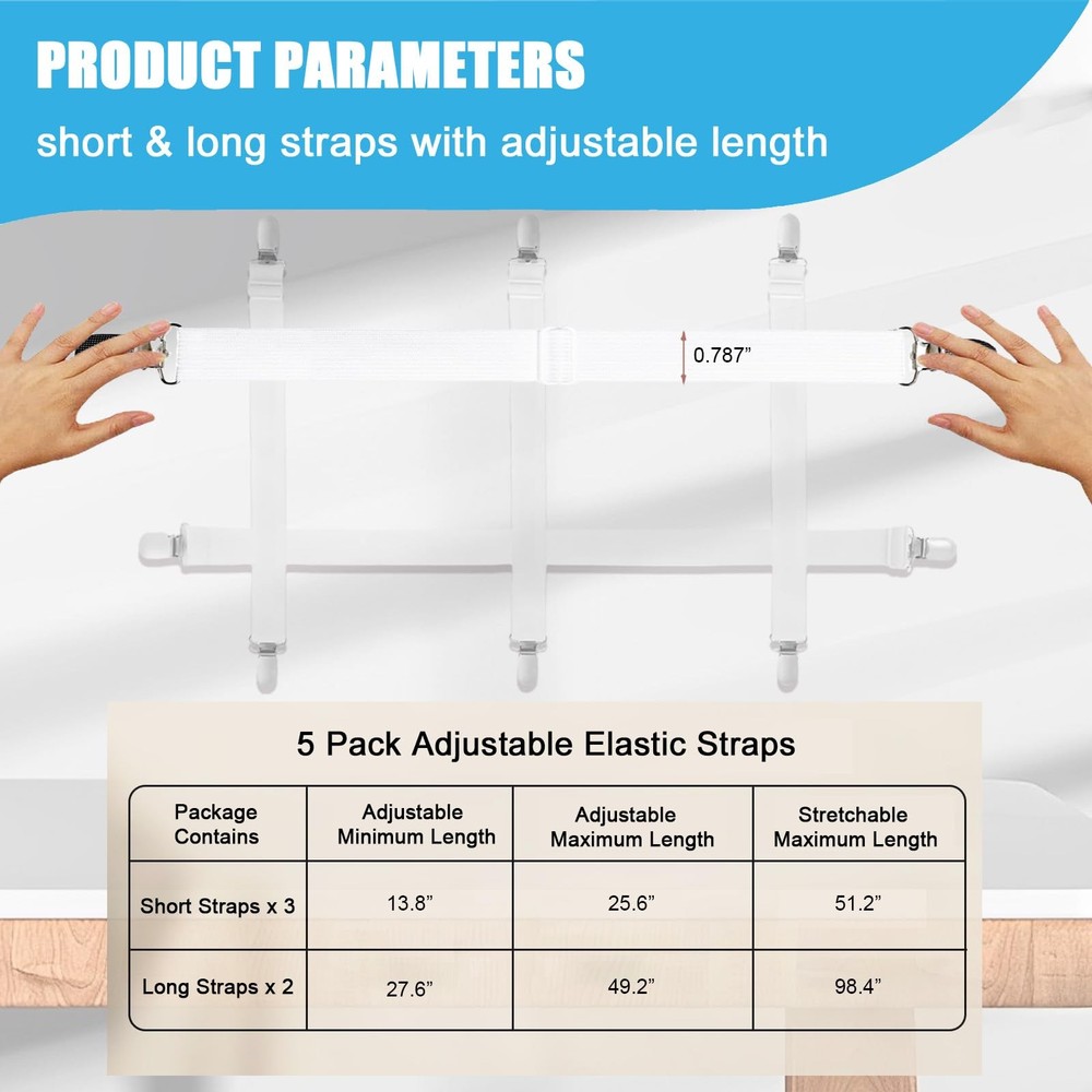 Table Cloth Holder Clips Hidden Strap 5 Pack, Adjustable Elasticity Picnic Table