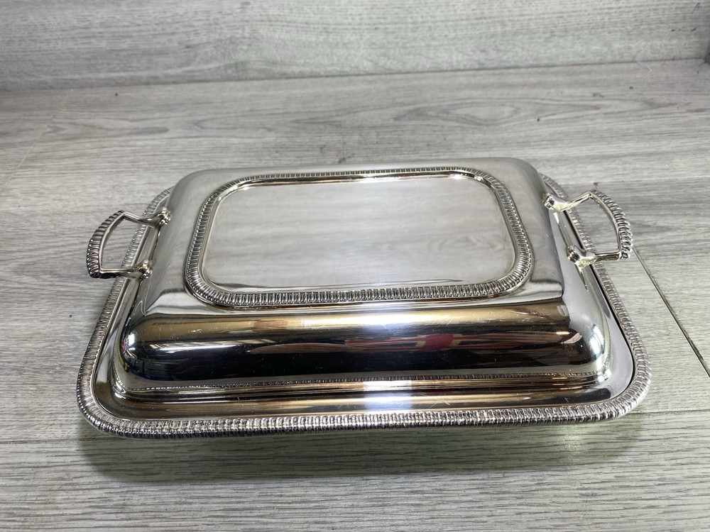 EARLY 20TH C. SILVER PLATE SERVING DISH two handle made in uk