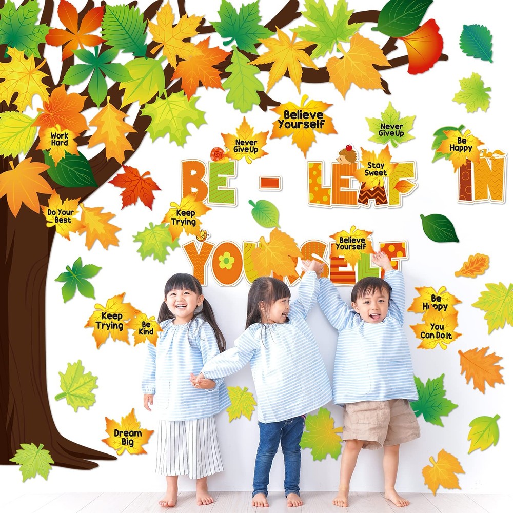 Fall Bulletin Board Decorations Classroom Fall Tree Maple Leaves Pumpkin Bull...