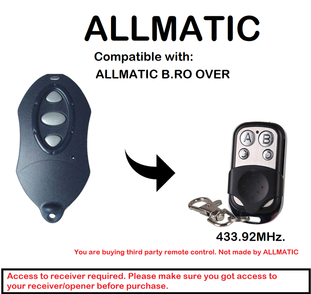 ALLMATIC B.RO WN BRO1WN, BRO 2WN, BRO4WN Compatible Remote control Rolling code