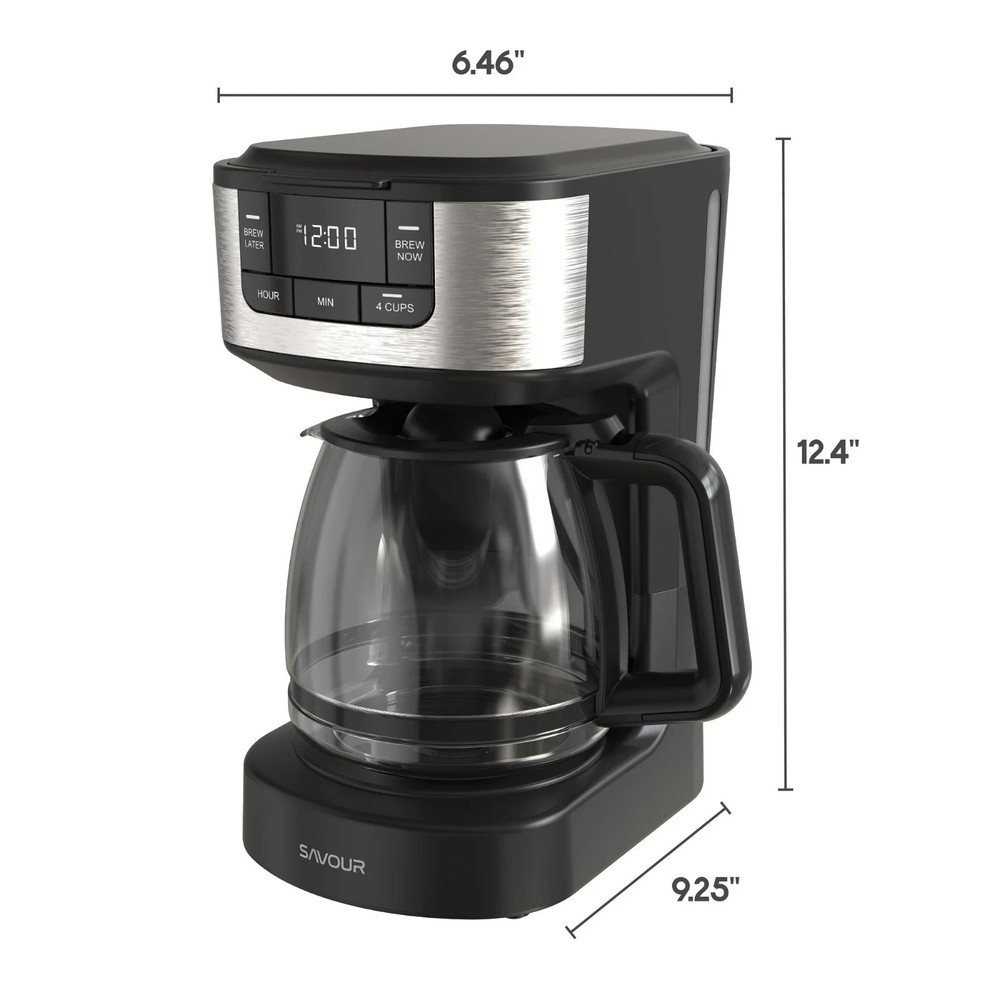 12-Cup Programmable Coffee Maker Ac-Powered Brewing Machine, Black