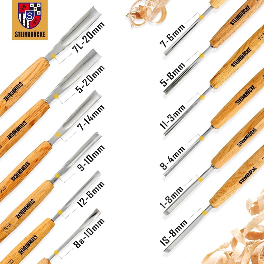 Wood Carving Tools Set of 12 Chisels and Wood Mallet with Canvas Case Gouges