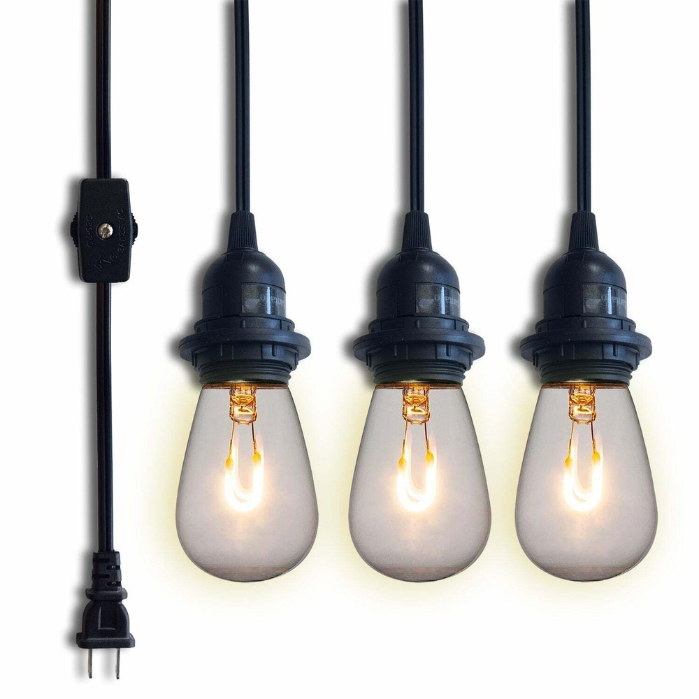 Triple Socket Black Pendant Light Lamp Cord for Lanterns, Switch, E26, 19 FT