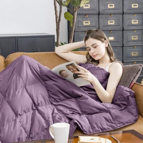 puredown Soft Feather Down Throw Blanket Lightweight Packable Couch Throw for